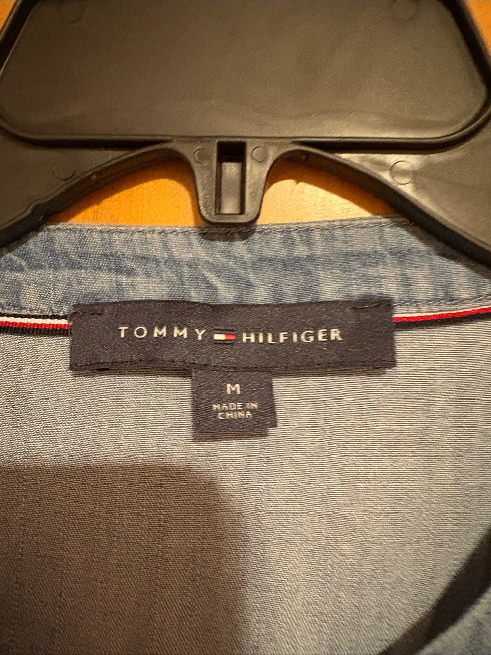 Tommy Hilfiger Light Blue Chambray Shirt with Flag Trim - Picture 3 of 4